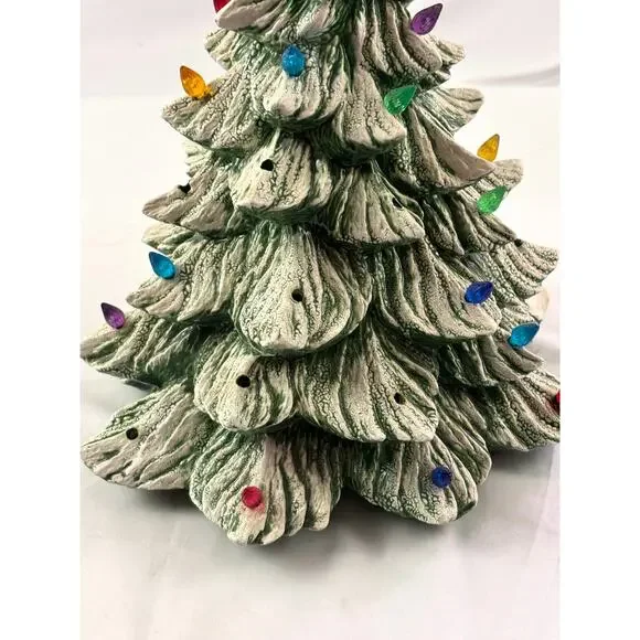 Vintage Ceramic Christmas Tree Green with White Snow Accent 13" Tall READ as is - Picture 10 of 14